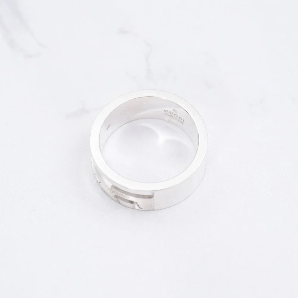 Authentic Gucci Classic G Logo Monogram 925 Sterling Silver Band Ring Size 9.5 - Picture 7 of 11